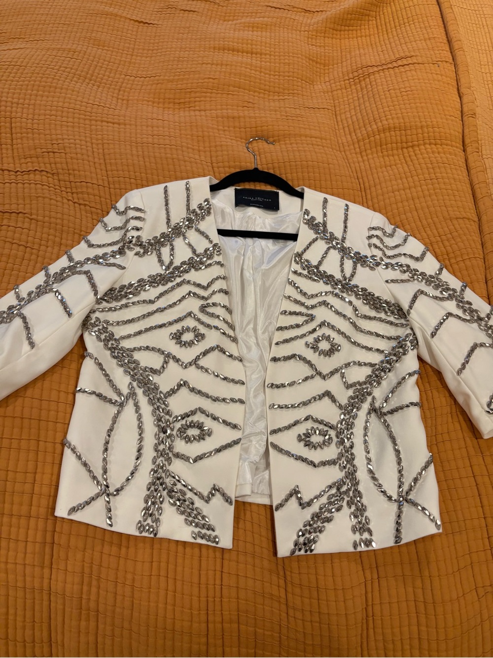 AKIRA White Sequin-Embellished Open Blazer
